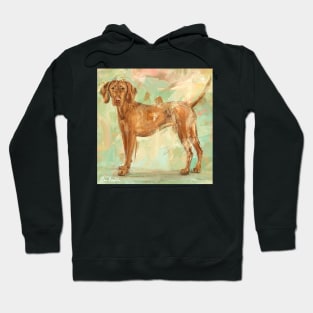 Grungy Painting of a Vizsla on Green Background Hoodie